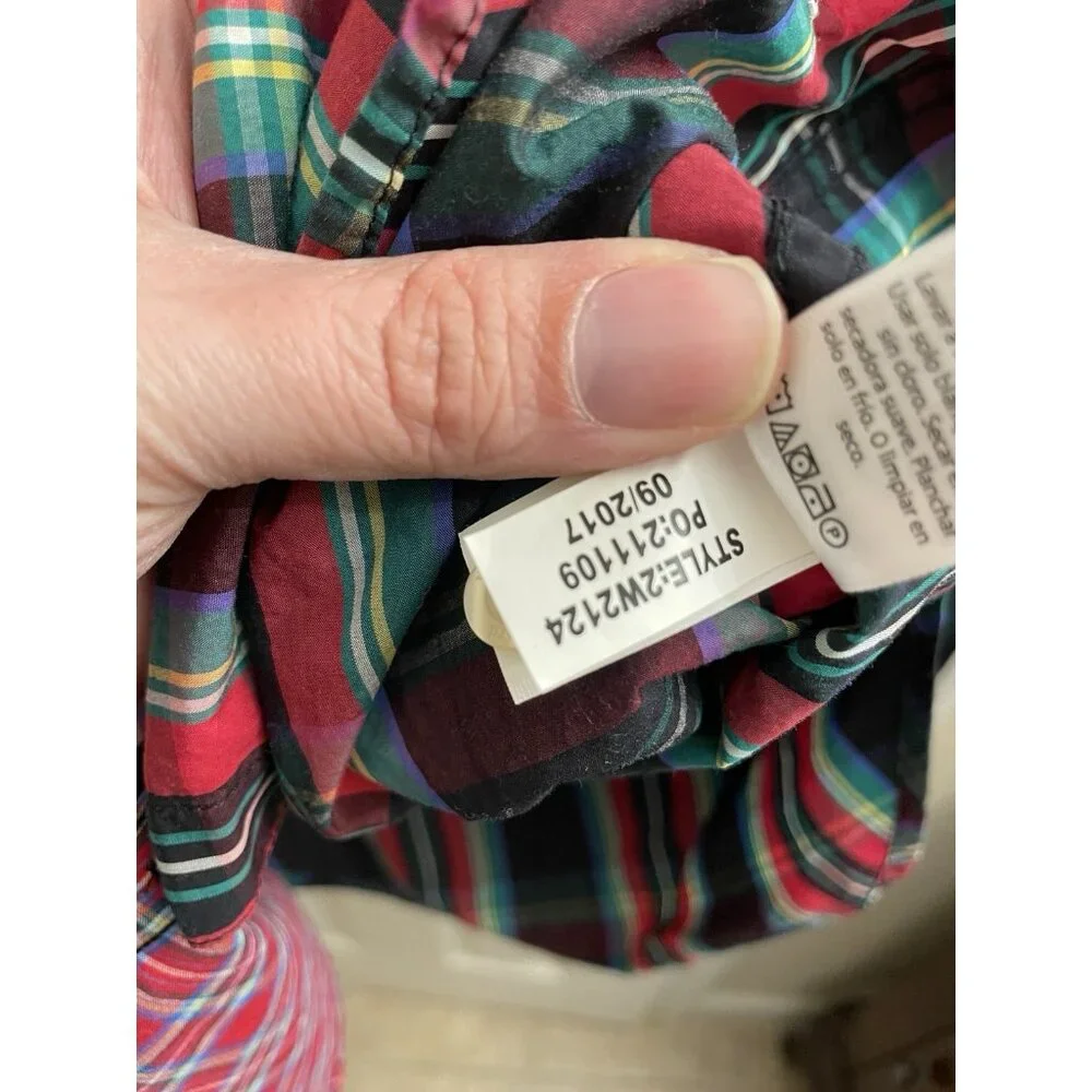 Vineyard Vines Womens Cotton Plaid Patch Shirt Sz 00 Color Block - Picture 10 of 11